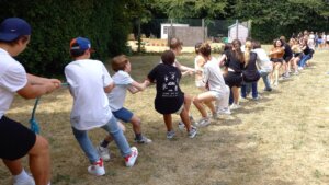 English students playing team games