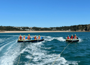 Inflatable rides at St Brelade's bay
