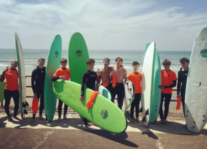 Surfing at St Ouen's bay in Jersey
