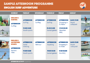 English surf adventure course programme